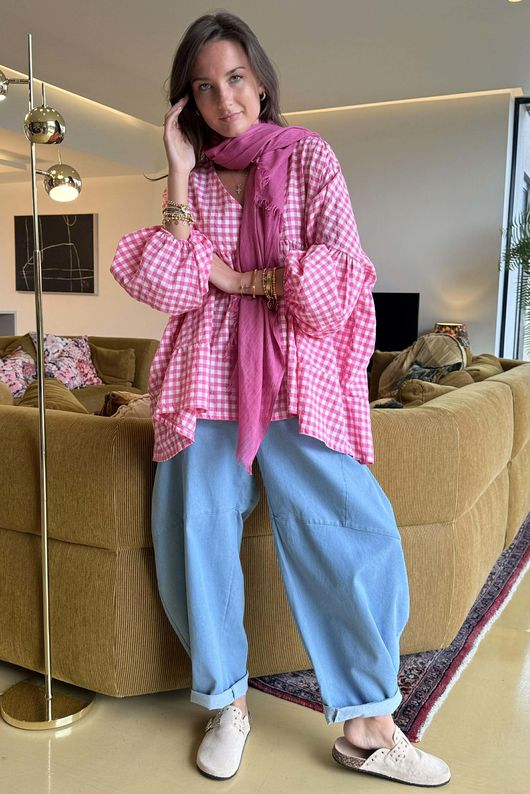 Nonni Gingham Artist Smock Hot Pink